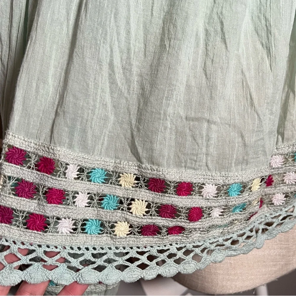FREE PEOPLE Wander the Unknown Mint Green Off-the-Shoulder Crochet Cropped Top